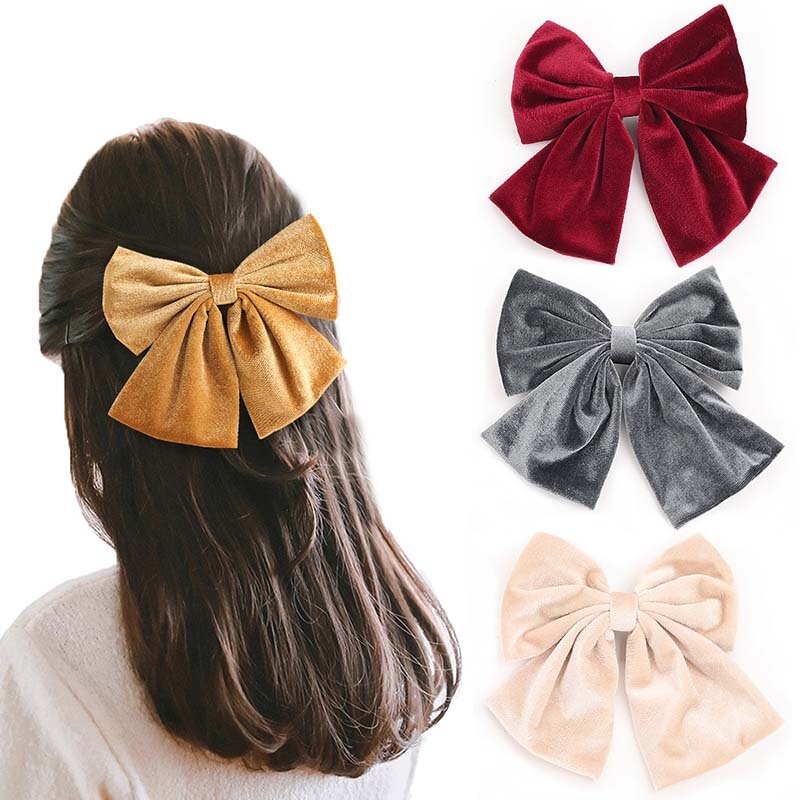 CN Autumn And Winter Velvet Barrettes 2 Level Big Bow Pearl Hair Clip Korean Ponytail Clip Hairgrip For Women Hair Accessories