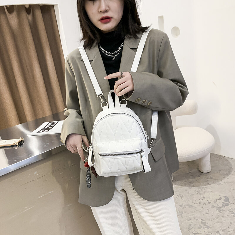 Ladies Fashion PU Leather School Travel Backpack Ladies Small Backpack Travel Bag Shoulder Bag Multifunctional Bag