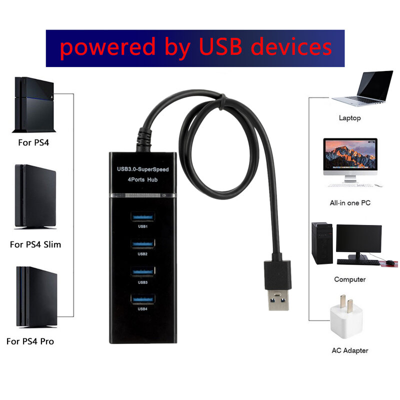 Adaptateur d'extension Hub USB 3.0 à 4 ports, séparateur Multi USB 2.0, Hub 3.0, lecteur de cartes pour PC