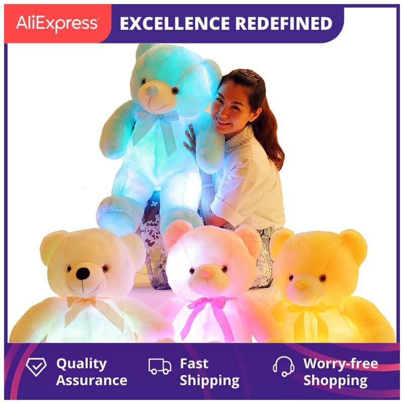 Oso de peluche luminoso con luz Led para niños, juguete de peluche de 25/30/50cm, colorido y brillante, regalo de Navidad