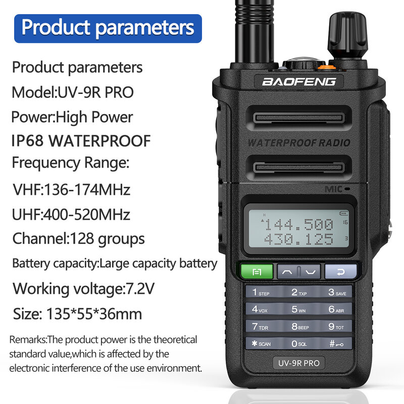 Baofeng UV-9R PRO – walkie-talkie Radio étanche double bande, 2 pièces, Radio Amateur Vhf Uhf CB UV-5R BF888S