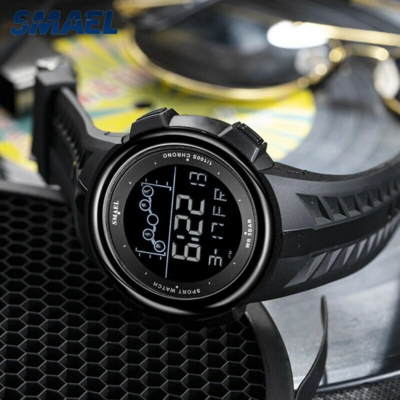 Smaelファッションデジタル腕時計メンズクロノグラフ防水5ATM屋外スポーツウォッチ男性電子時計1703