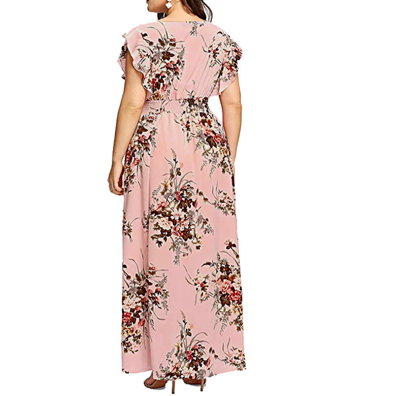 Robe longue à fleurs, grande taille, décontractée, col en V, style Boho, imprimé floral, robe de soirée, été