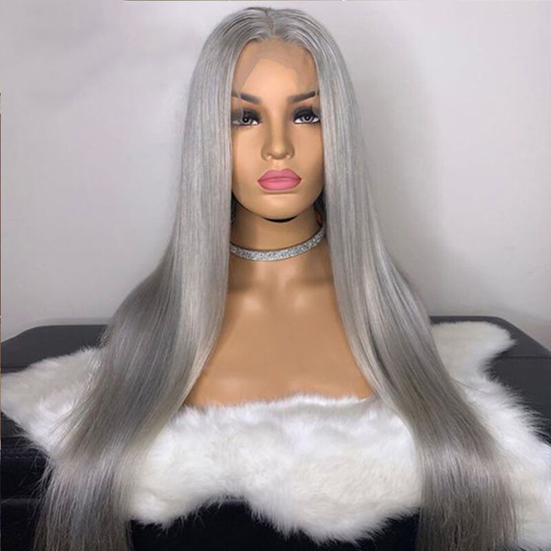 Platinum Blonde Straight Lace Front Wig Synthetic For Black Women Preplucked 26 Inch Long Heat Resistant Babyhair Daily Cosplay