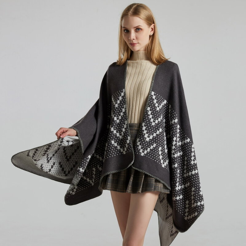 Scialle in Cashmere invernale da donna di lusso scialle europa America moda donna Poncho geometrico Pashmina mantelle calde sciarpe coperte