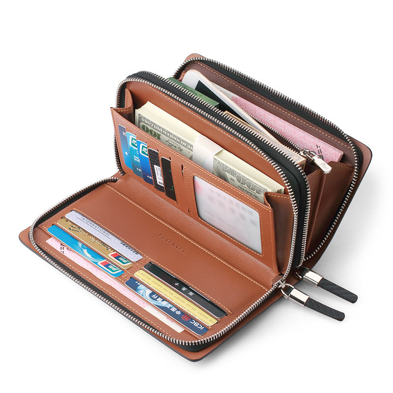 Carteira Masculina – portefeuille Long pour hommes, pochette pour téléphone portable, porte-cartes de crédit, porte-monnaie en cuir véritable