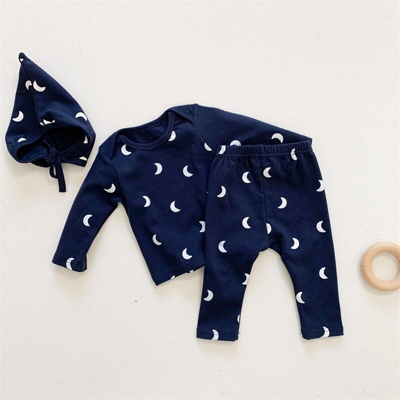 Kinderen Pyjama Katoen Met Lange Mouwen T-shirts + Broek + Hoed 3Pcs Print Sets Voor Kids Kleding
