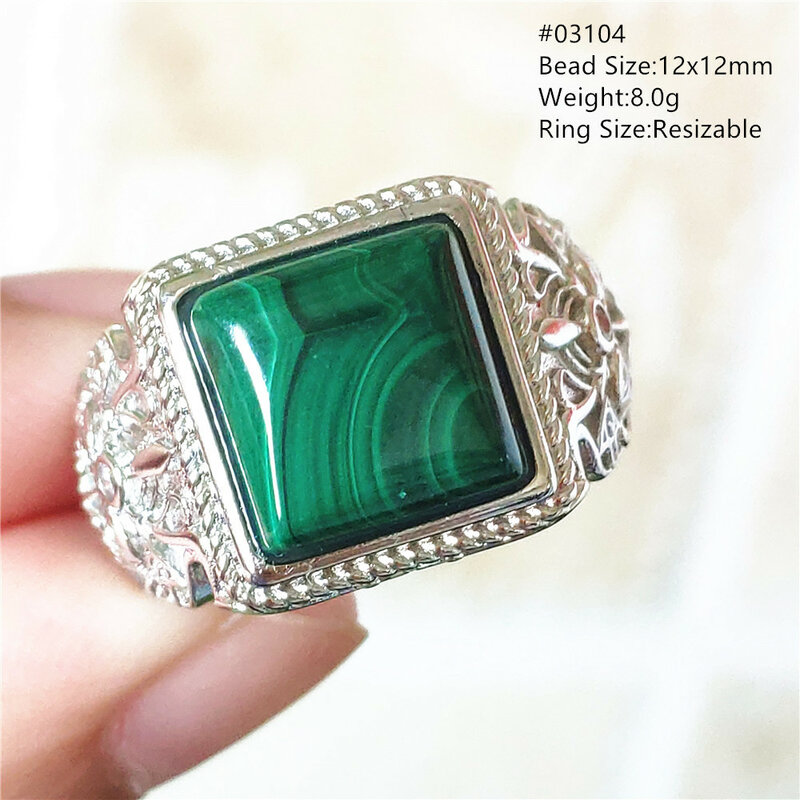 Кольцо из натурального зеленого малахита хризоколлы, регулируемое женское и мужское кольцо из серебра, Ювелирное Украшение AAAAA