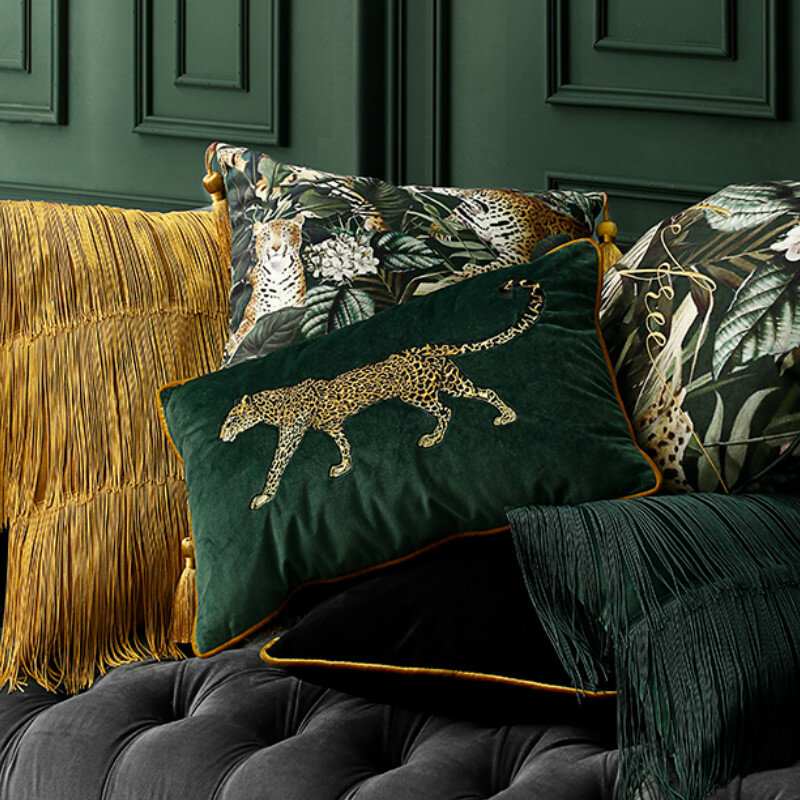 Наволочка для подушки DUNXDECO, декоративный чехол для подушки, винтажная Вельветовая коллекция животных с золотой леопардовой вышивкой, посте...