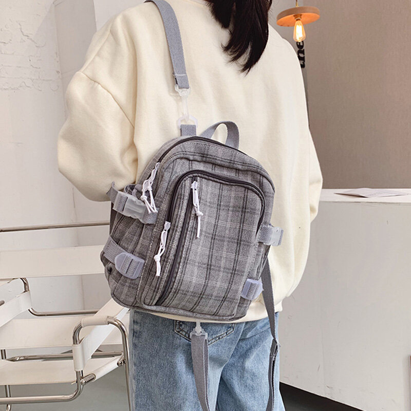 배낭 여성 격자 무늬 달콤한 카와이 작은 학생 책가방 프레피 패션 여성 한국어 스타일 배낭 2020 여행 어깨 가방