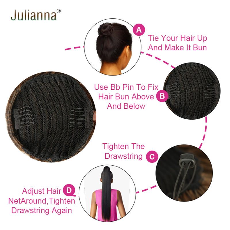 Julianna Kanekalon-coleta larga con cordón para mujer, pelo rizado con cuerpo de onda de agua, Yaki, recta, extensiones de coleta