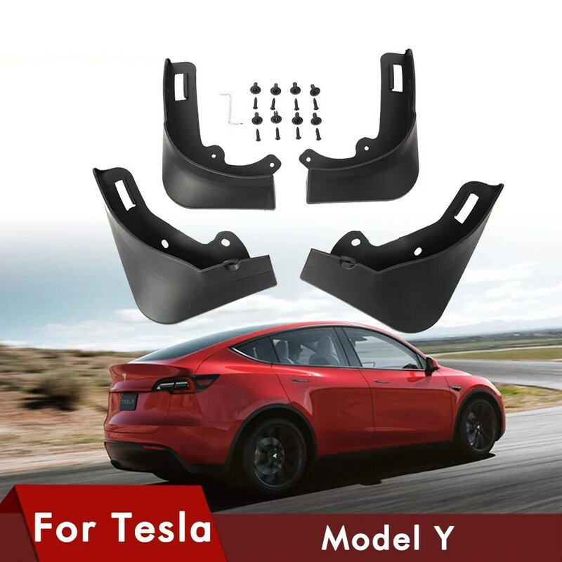 Tplus 테슬라 모델 Y 2021 용 전면 및 후면 휠 펜더, 자동차 탄소 섬유 ABS 스플래시 가드 교체 보호 액세서리