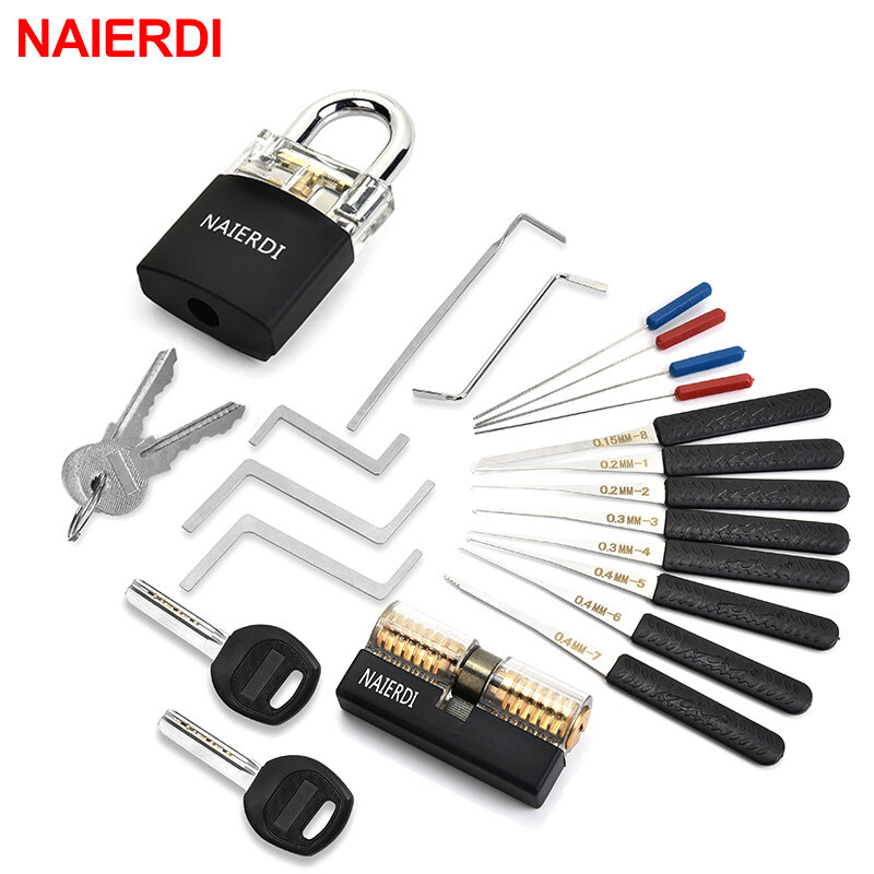 NAIERDI-자물쇠 락픽 세트, 연습용 핸드 툴 장력 렌치 부러진 키 도구 콤비네이션 자물쇠 하드웨어