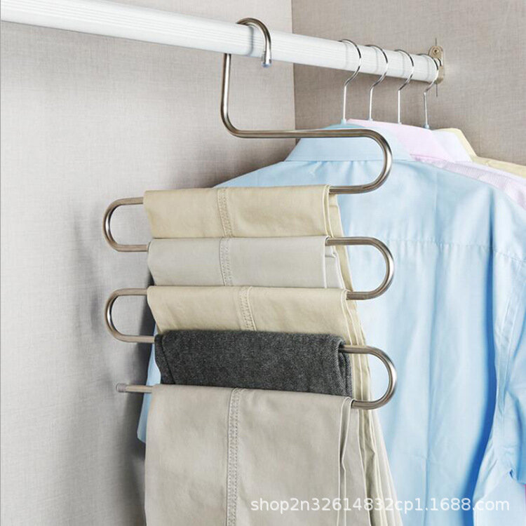 Multi-funcional s-tipo rack de calças de aço inoxidável multi-camada rack de calças traceless adulto cabide de calças
