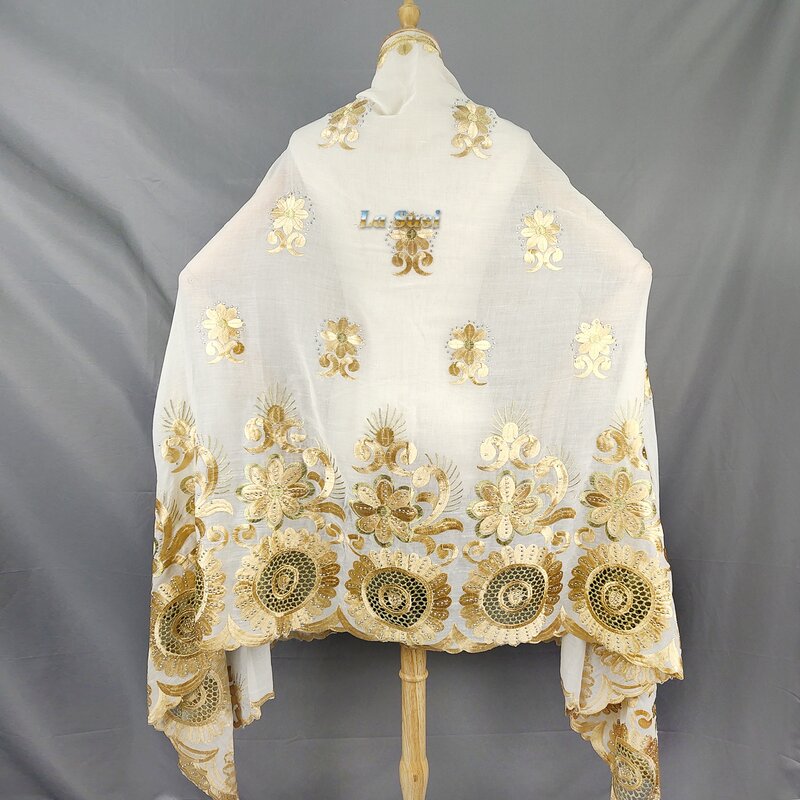 Alta qualidade lenço de algodão flor bordado dubai muçulmano africano islâmico turbante lenço de algodão macio ld433