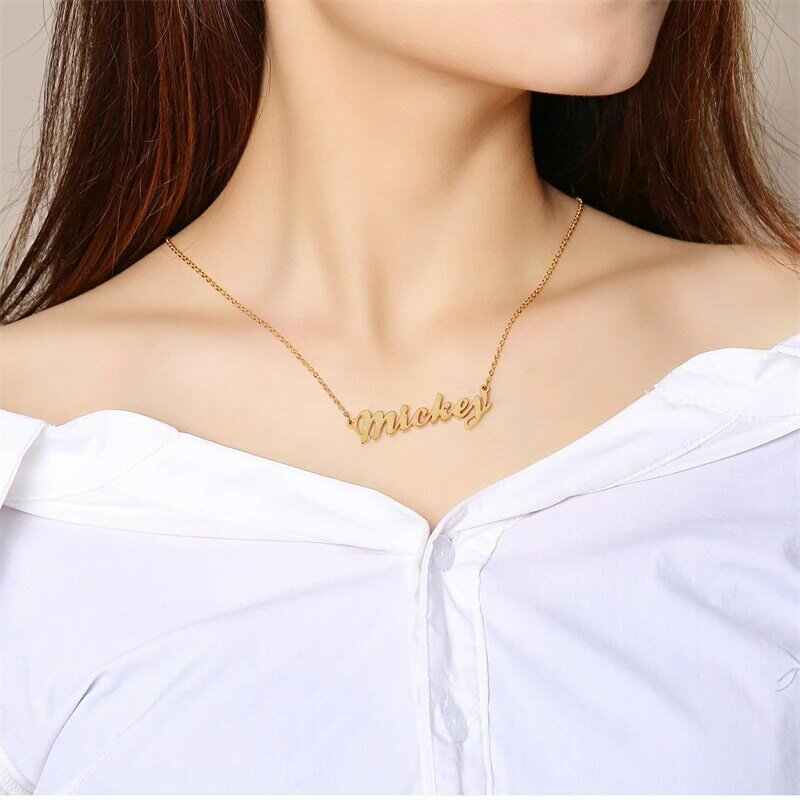 Vnox Personalized Nama Tanda Tangan Kalung Gadis Wanita Disesuaikan Perhiasan 14 "Sampai 22"