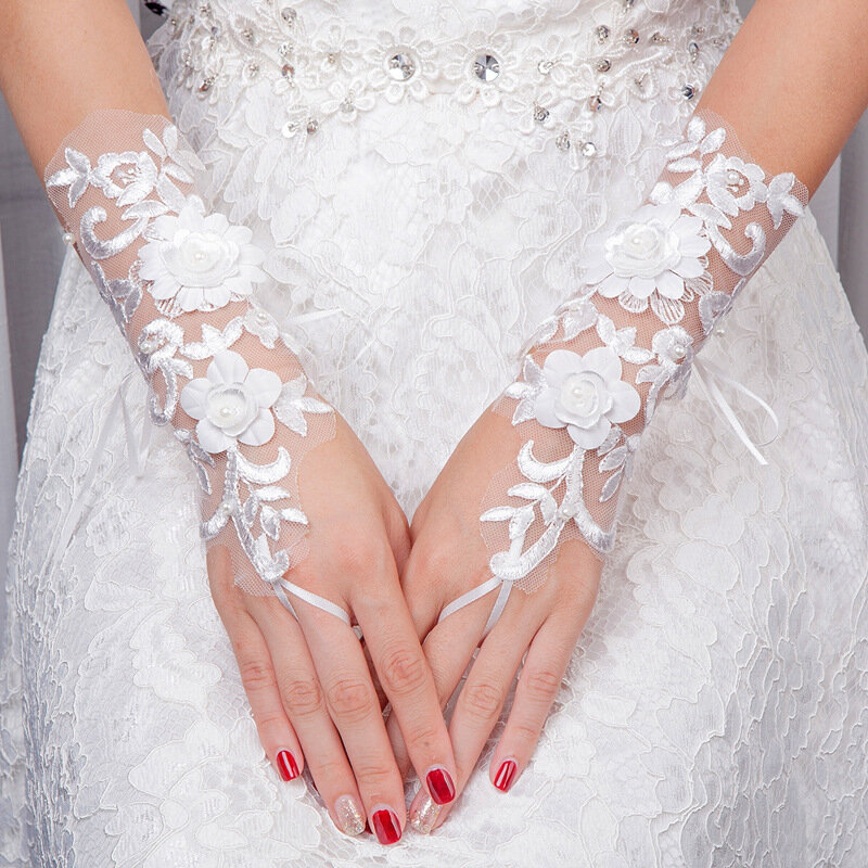 Guantes de Boda sin dedos con perlas, elegante vestido de novia, accesorios