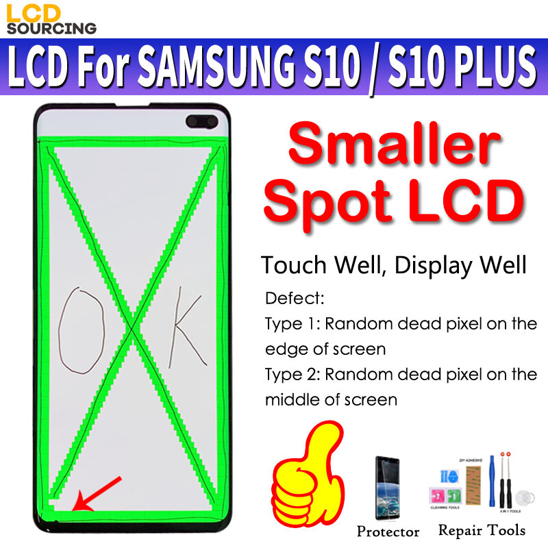 AMOLED LCD for SAMSUNG Galaxy S10 Lcd Display G9730 Touch Screen Digitizer Assembly For Samsung S10+ Plus lcd G9750 Smaller Spot