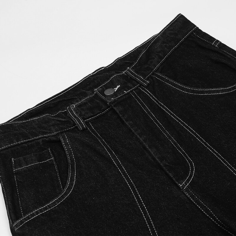 Мужские прямые джинсы в стиле хип-хоп, однотонные Мешковатые повседневные винтажные джинсовые брюки с кулиской на щиколотке, Новое поступление 2021