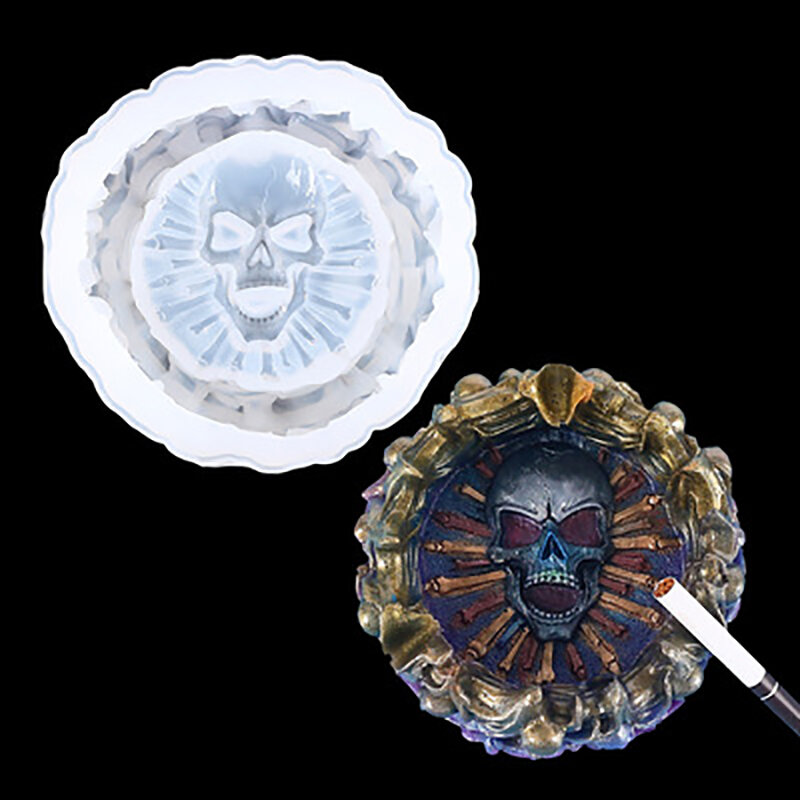 Molde de cristal de silicona para manualidades, Cenicero de resina epoxi de cristal, Cráneo, hecho a mano