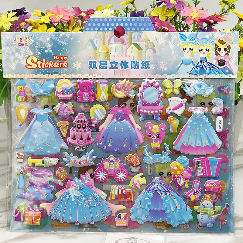 Children's Stickers Princess Dress Up 3D Three-dimensional Cartoon Double Layer Girls Dress Up DIY Puzzle Creative Stickers