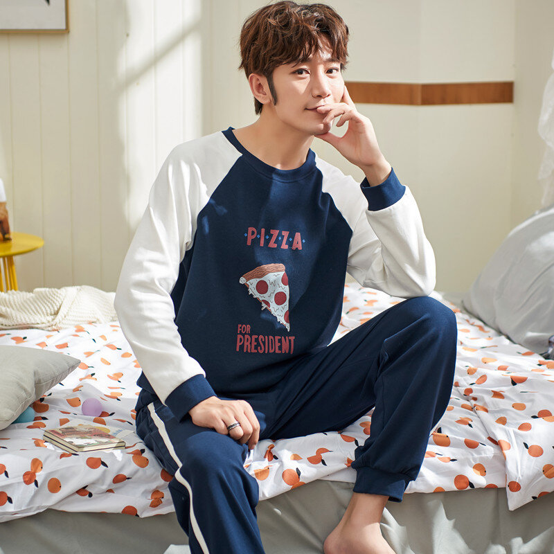 Cartoon Printing Long Sleeve Pants Sleepwear Autumn Winter Casual Style Man Clothes Sleepwear Pyjamas Cotton Man Pajamas Set