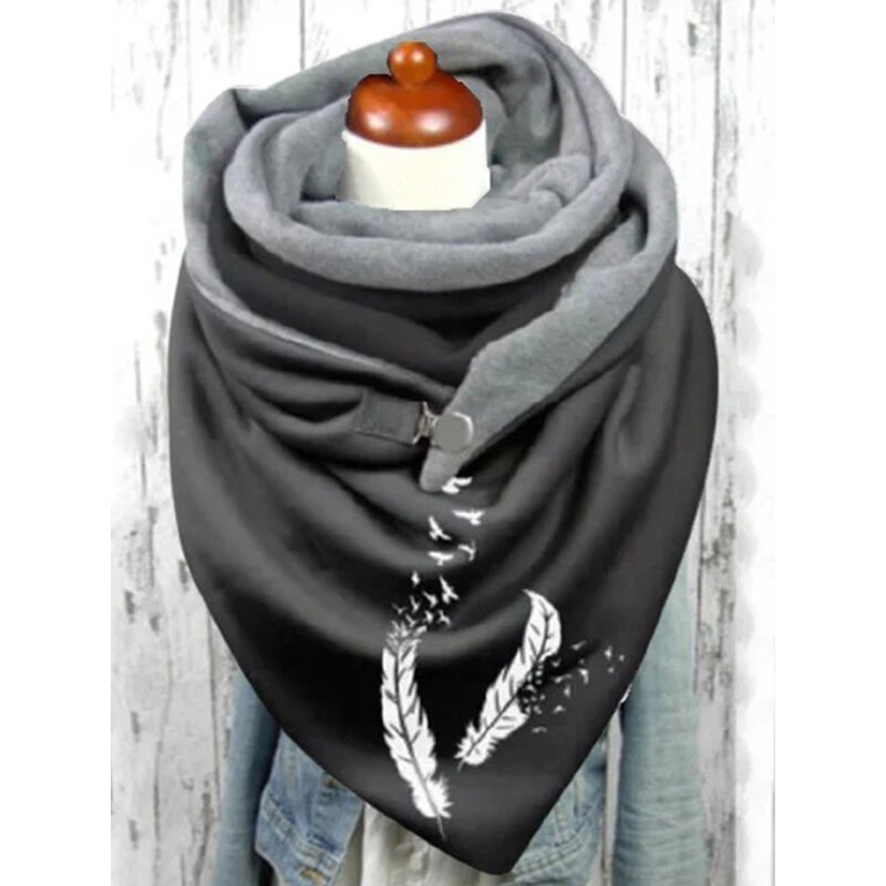 Moda feminina xale quente cachecol preto serial button decoração triângulo impresso moda xale para senhoras presente de natal outono inverno