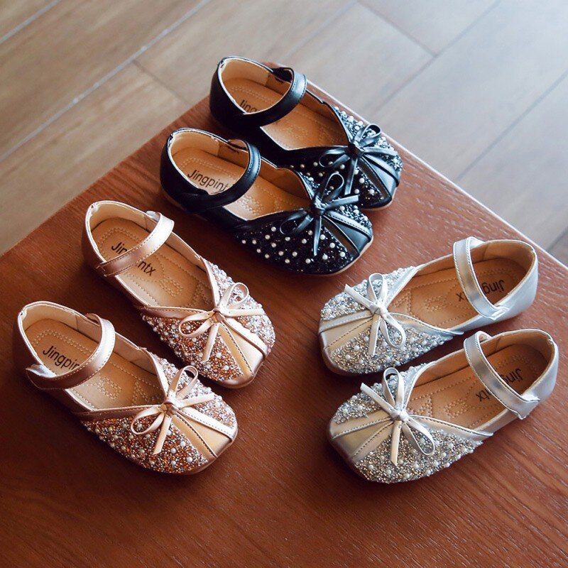 Gadis Lembut Bersol Berlian Imitasi Fashion Sepatu Kulit Pompa Ulang Tahun Pesta Natal Musim Gugur Musim Semi Ikatan Simpul Non-slip Sepatu Tunggal