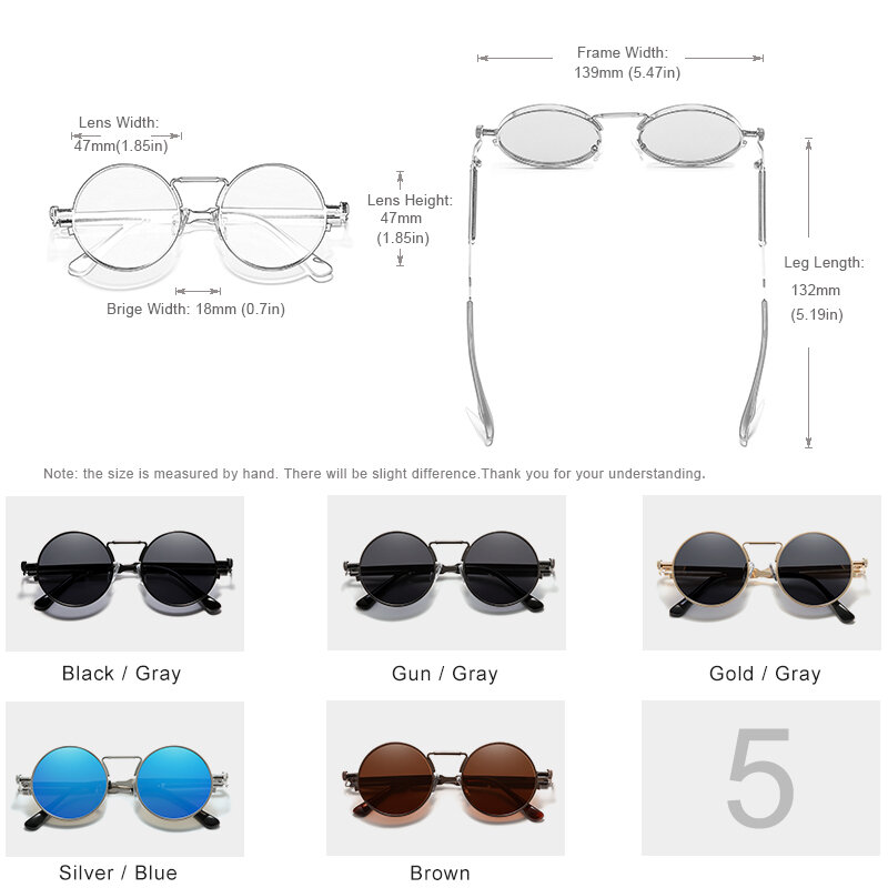 Óculos de sol steampunk retrô, óculos polarizados para homens e mulheres, armação de metal redonda, 2021, gxp, 100%