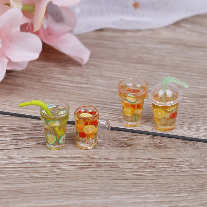 1/12 Dollhouse miniaturowe akcesoria Mini owoc z żywicy kubek do herbaty herbata mleczna symulacja miniaturowe napoje zabawkowy Model Doll Home Decora