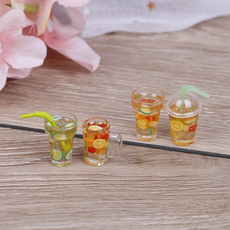 1/12 Dollhouse Miniature Accessories Mini Resin Fruit Tea Cup Milk Tea Simulation Miniature Drinks Model Toy Doll Home Decora