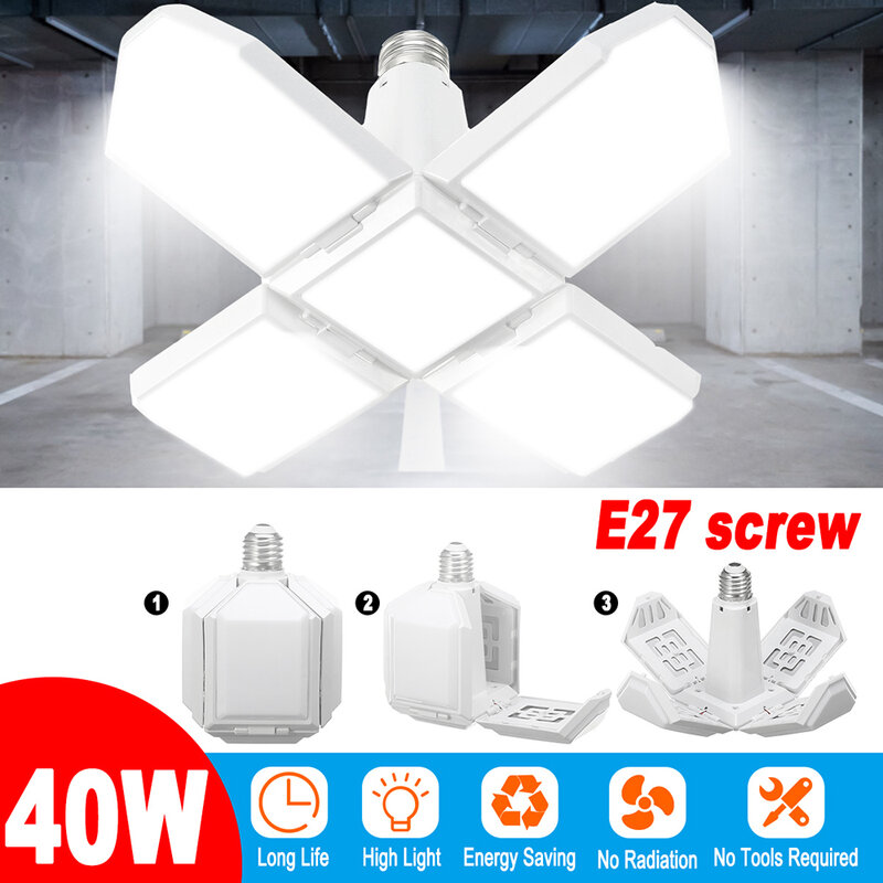 40W/100W E27 Deformable โรงรถ LED หลอดไฟโคมระย้าไฟ Shop Workshop โคมไฟสว่างสีขาวสำหรับในร่ม AC85-265V