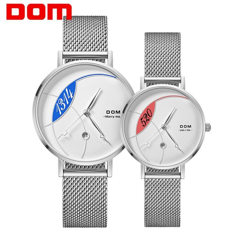 Часы DOM женские кварцевые, брендовые модные, водонепроницаемые, с календарем, с сетчатым браслетом, для пар, M1304/G1305