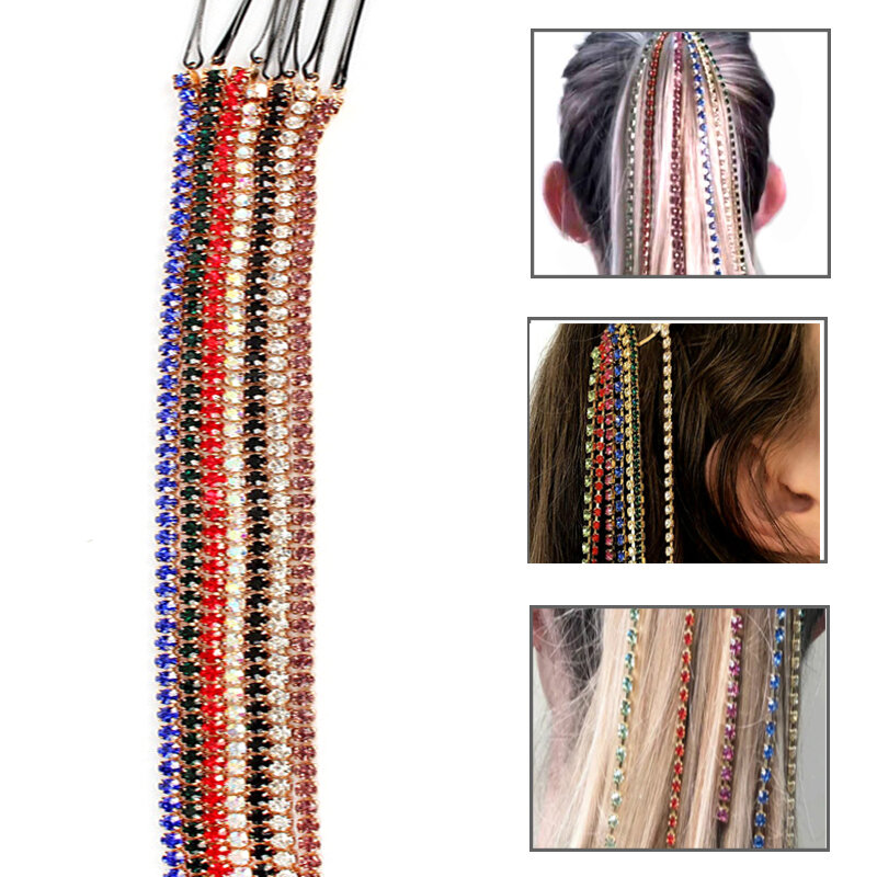 Personalidade fashion cabeça de corrente de strass borla longa cristal colorido contas de peruca extensão para mulheres presente bb clipe acessórios de cabelo
