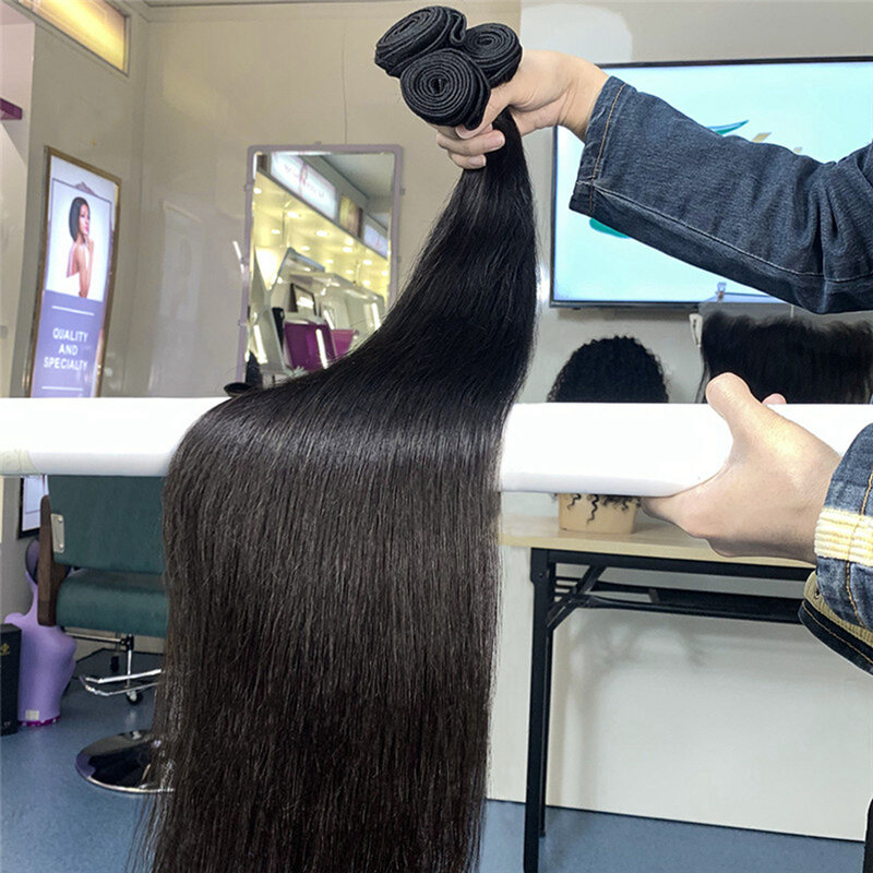 Feixes de cabelo humano em linha reta tecer remy cabelo humano brasileiro 1/3/4/pacote ofertas dupla trama longo sedoso extensões do cabelo humano