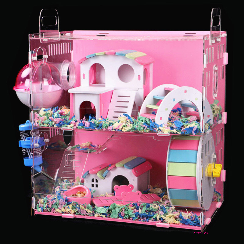 Acryl Hamster Käfig Transparent Übergroßen Villa Guinea Pig Grundlegende Käfig Spielzeug Liefert Paket Kleine Pet Nest