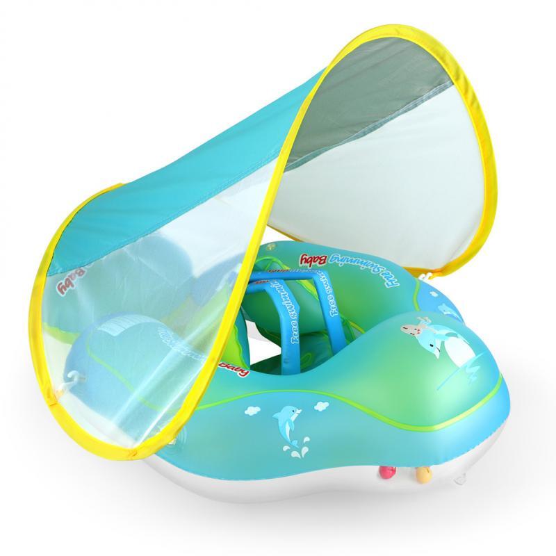 Anneau de natation gonflable pour enfants, sous-bras en PVC vert épais avec parasol, jouets de piscine