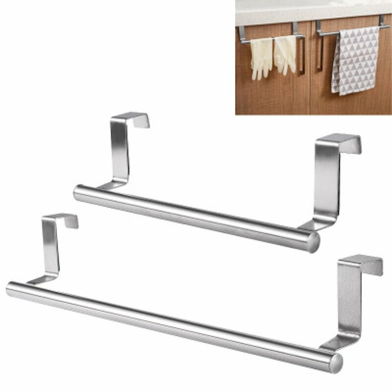 Stainless Steel Single Towel Rack Kitchen Non-Perforated Towel Hanging Rod Cabinet Door Back Rag Hanger