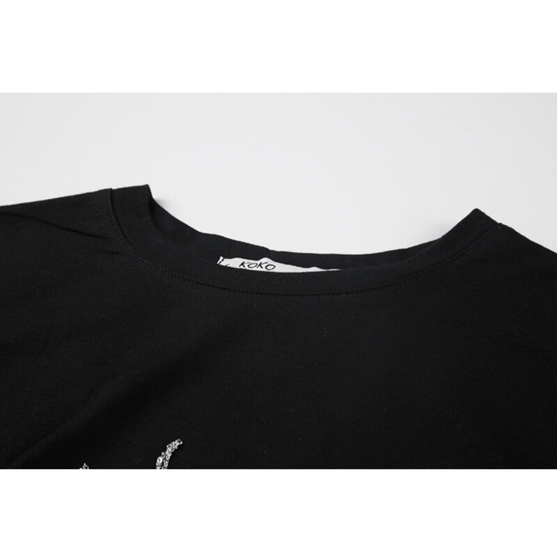 Кроп-футболка черно-белая с цепочкой, лето 2021, женские облегающие футболки с коротким рукавом, женские праздничные Клубные обтягивающие сек...