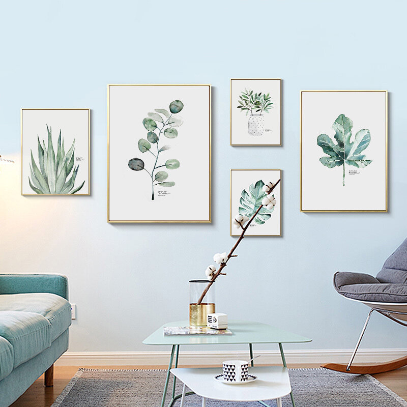 AAHH حائط لوح رسم ملصقات فنية النباتات الخضراء والزهور طلاء جدران جدار صورة لغرفة المعيشة الديكور لا الإطار