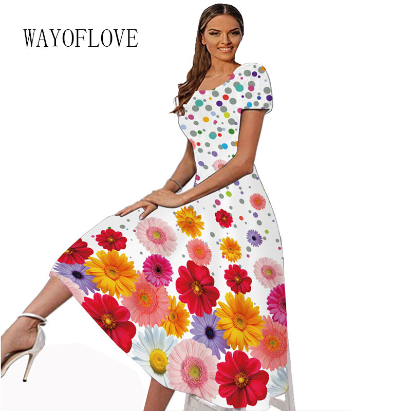 WAYOFLOVE – robe longue blanche à manches courtes pour femmes, tenue de plage décontractée, imprimé de fleurs à pois, tenue de soirée élégante, printemps été