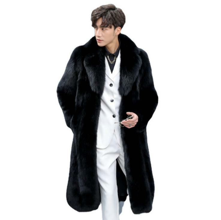 Abrigo largo de piel sintética para hombre, prendas de vestir cálidas, color negro/verde, para invierno y otoño, K1563