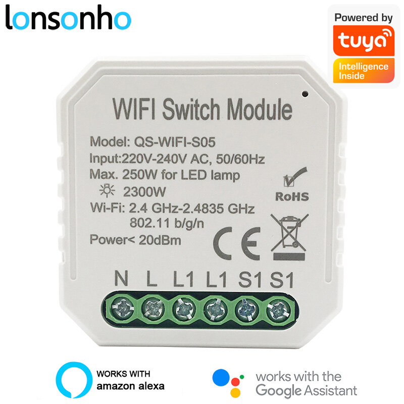 Lonsonho – interrupteur WiFi intelligent Tuya, 1 2 gangs, 2 voies, télécommande sans fil, Module d'éclairage Ctonrol, Compatible avec Alexa Google Home