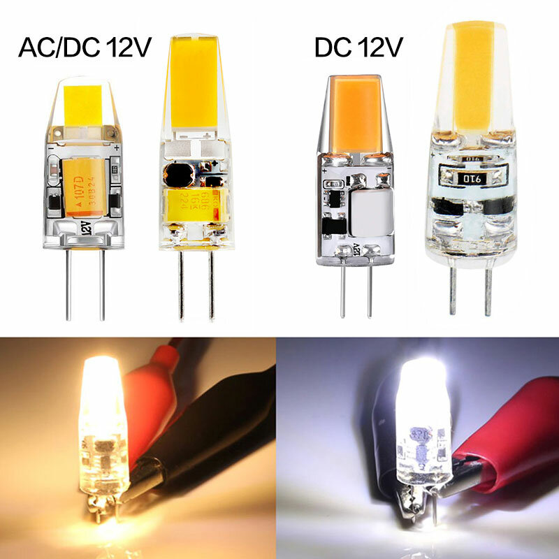 12V Mini G4 luz LED bombilla LED 10 uds/DC/AC G4 lámpara regulable COB 360 haz araña en ángulo de luz reemplazar lámparas halógenas