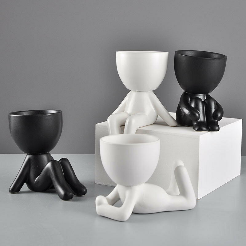 Keramik Kreatif Unik Pot Bunga Figur Putih Angin Sederhana Modern
