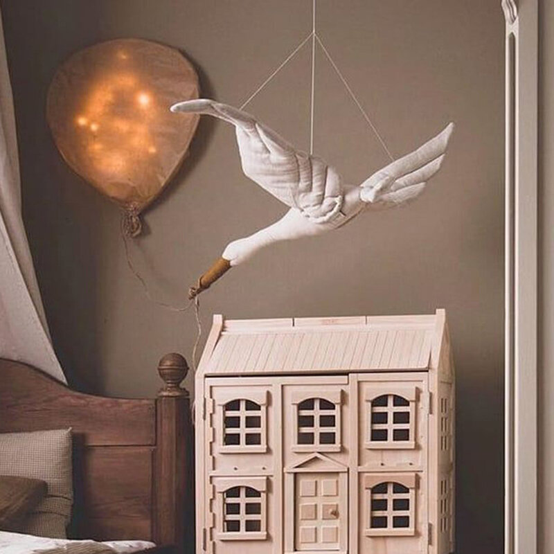 Хлопковая линия, настенная подвесная плюшевая кукла в виде лебедя, кулон для детской комнаты, украшение для дома, спальни, детской комнаты, п...
