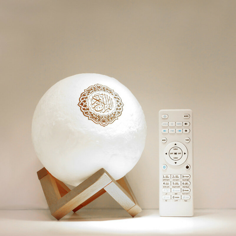 Lámpara de luna del Corán, altavoz inalámbrico con Bluetooth, Control remoto táctil, luz de noche LED colorida, reproductor de música FM TF musulmán