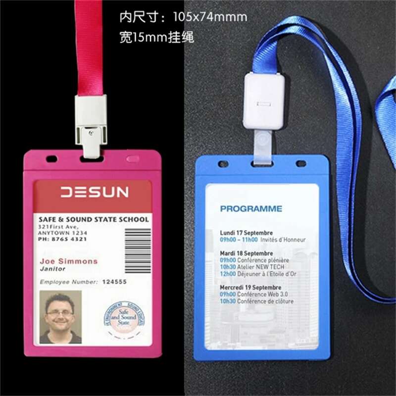 Vertical 105x74mm Exhibition Card Holder With Original Lanyard For Business Access Pass Cards