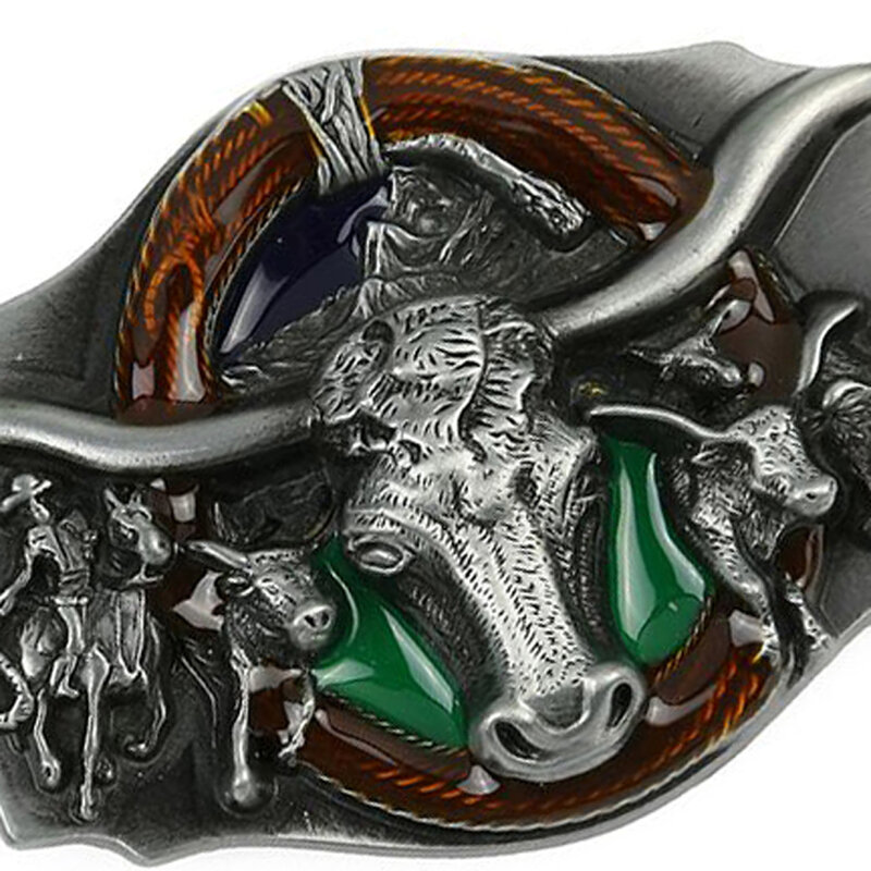 VINTAGE Bull รูปแบบ Rodeo เข็มขัดหัวเข็มขัด Mens Western คาวบอยพอดี 3.6-3.9 ซม.เข็มขัดบุรุษอุปกรณ์เสริม
