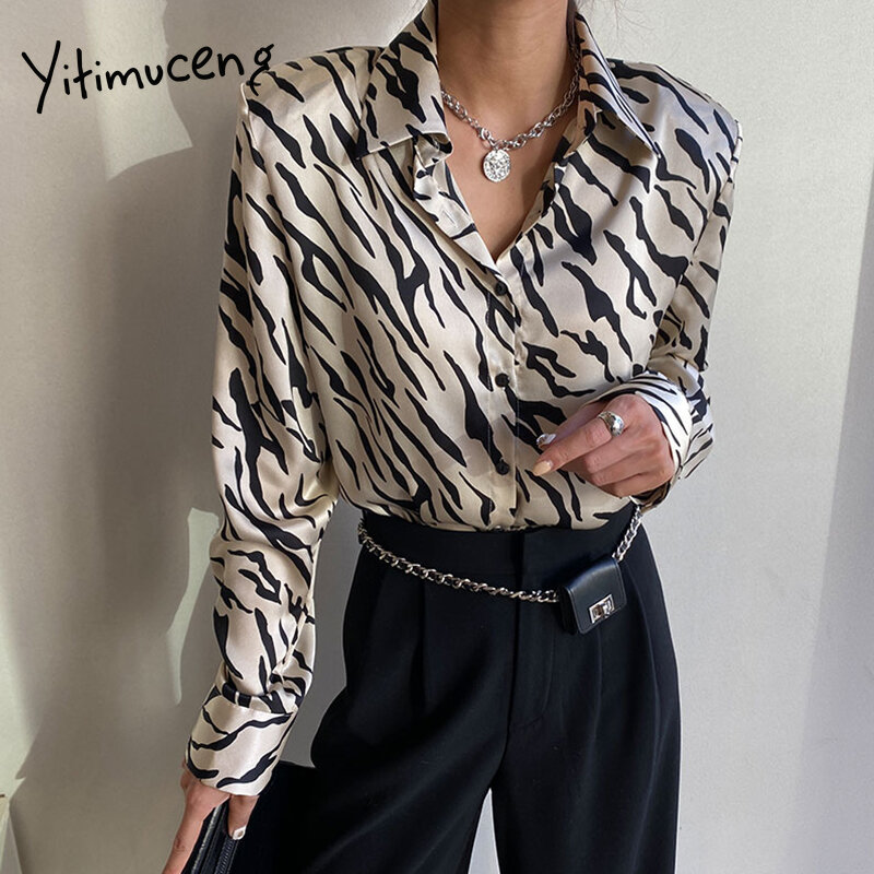 Yitimuceng listrado blusa mulher oversized botão up topos coreano moda manga longa escritório senhora camisa 2021 primavera verão novo